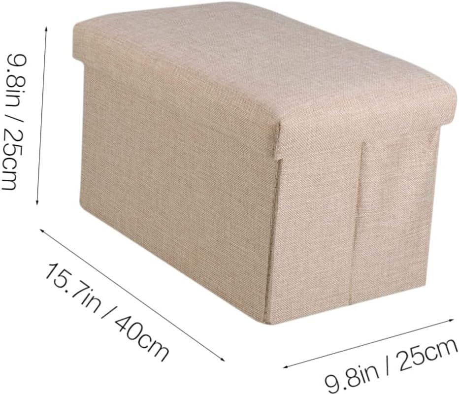 Hemobllo Foldable Storage Box Lightweight Linen Fabric Bench with Top for Bedroom and Living Portable Chest Foot Rest Easy to Store and Use Beige