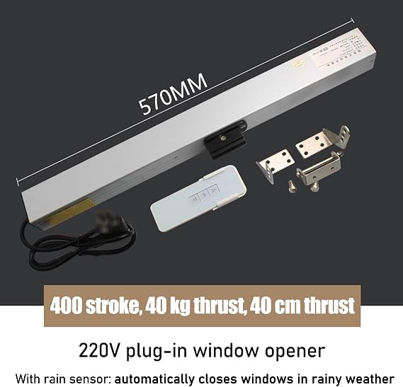 Electric Window Opener, Electric Chain Window Open Actuator with Remote Control and Rain Sensor, Double-Layer Chain and Silent Design, for Skylight Sliding Window