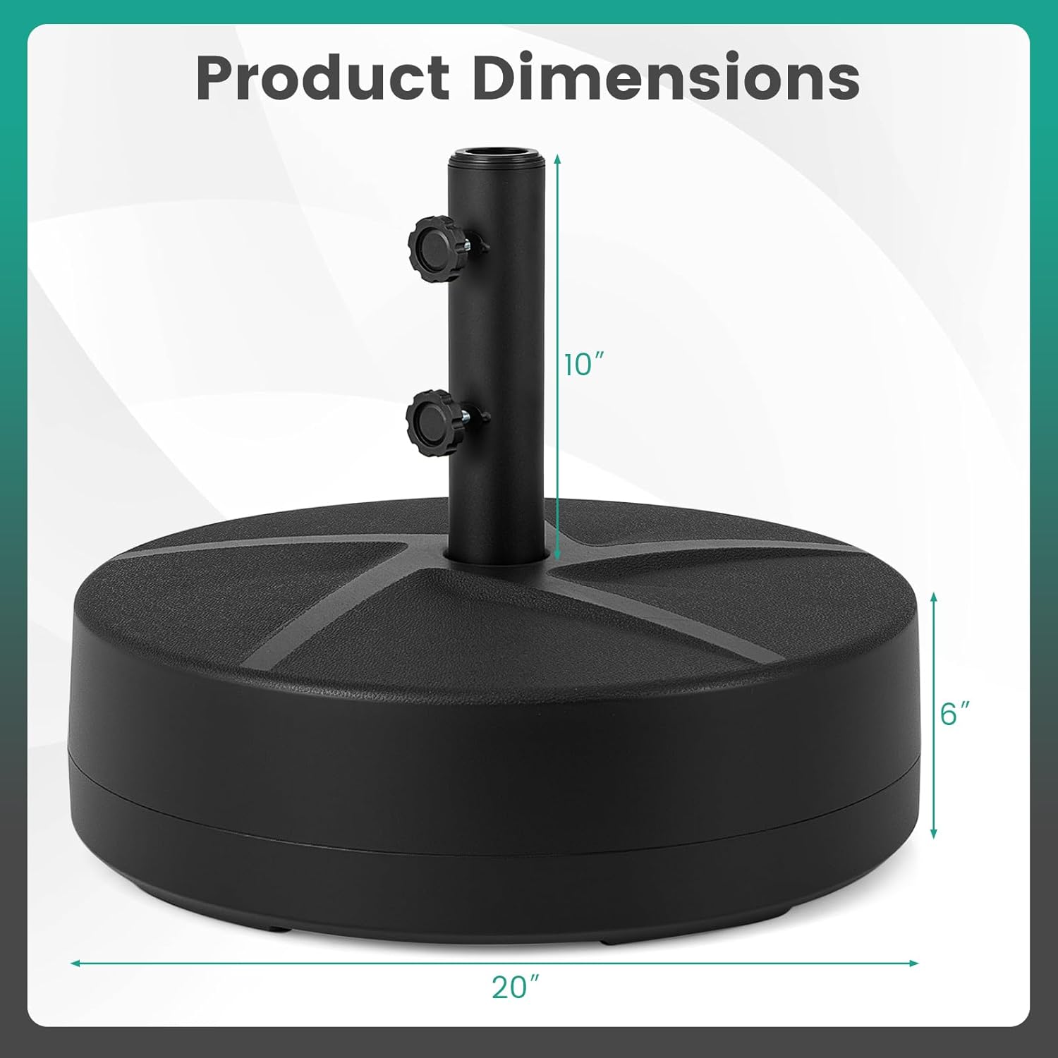 HAPPYGRILL Outdoor Umbrella Base 20", Patio Umbrella Weighted Base with 3 Adapters, 2 Adjustable Knobs, Refillable Reservoir for Water & Sand, Market Umbrella Stand for Poolside, Garden