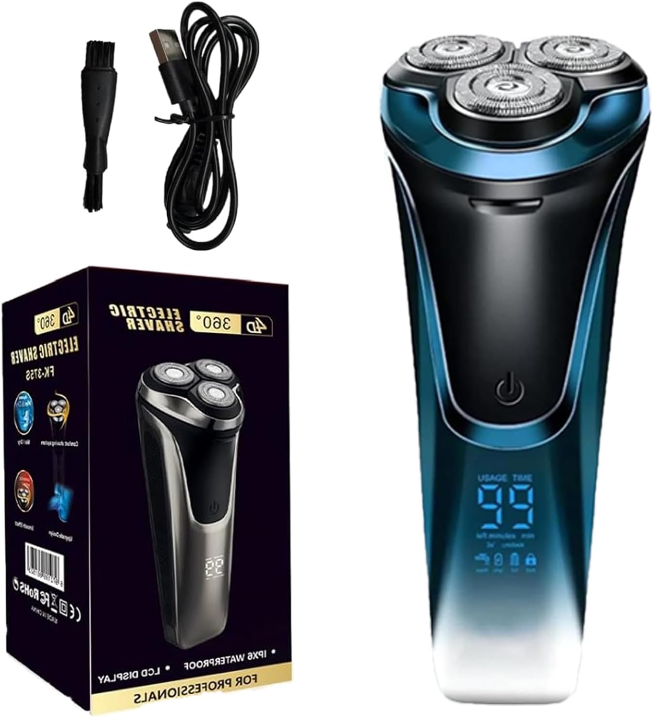 Snapbuy Electric Razor for Men, 2026 New Electric Shavers, Snapbuy Razor,Ipx7 Waterproof,4D Floating Head Rotary Shaver,with LCD Display & Quiet Motor (Blue)