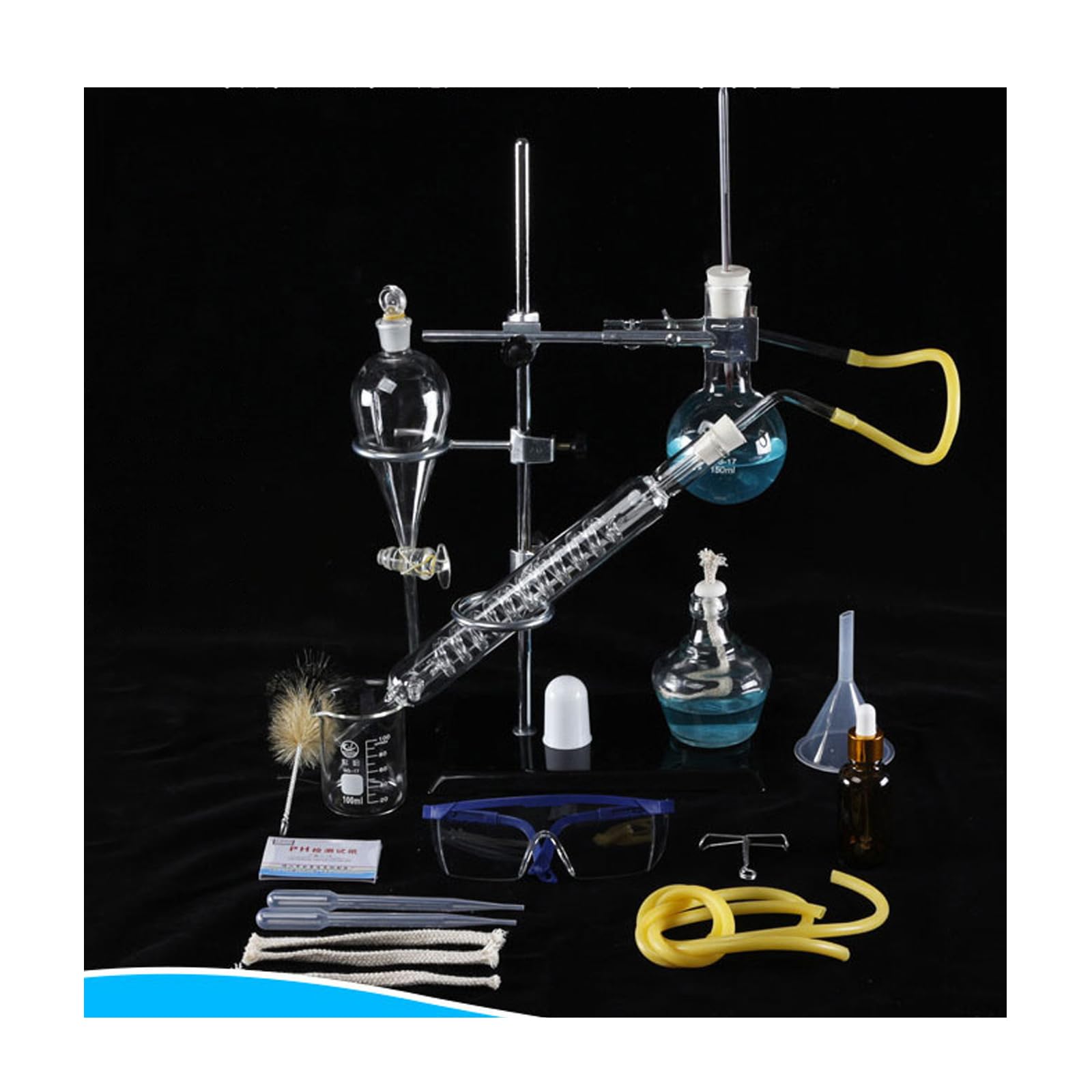 Spiral condenser,150mL,Aparatura do destylacji szklanej, zestaw do destylacji szkła laboratoryjnego Boro 3,3, zestaw do laboratorium chemicznego