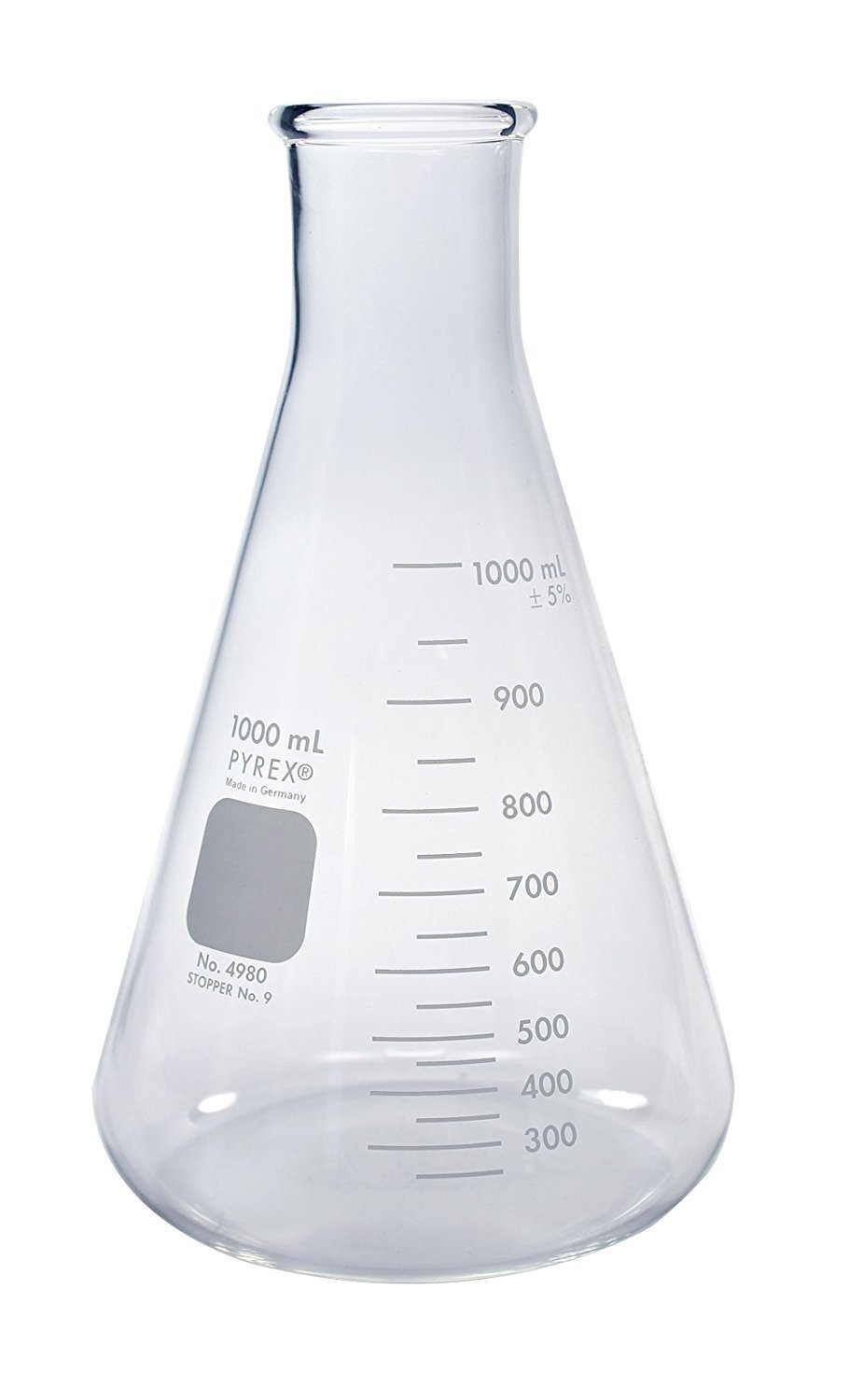 PYREX 1L Narrow Mouth Erlenmeyer Flasks with Heavy Duty Rim, 6/pk