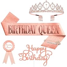 Birthday Decorations for Women Includes Birthday Sash, Safety Pin, Tiara, Cake Topper, and Button Queen Sash & Crown for Women and Girls MS4U Gold Rose