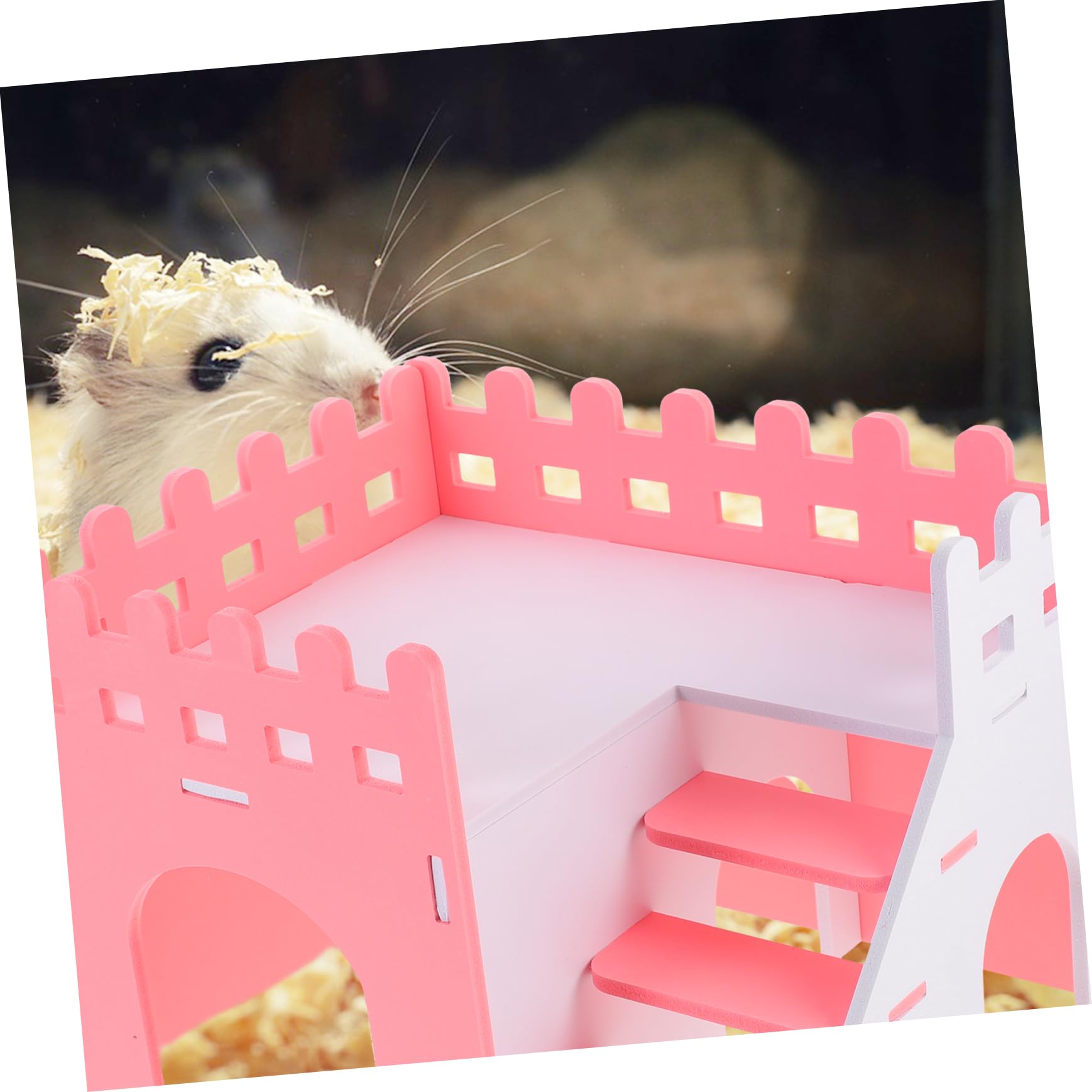 WOONEKY Meerschweinchen Versteckhaus Zweistöckig Rosa aus PVC