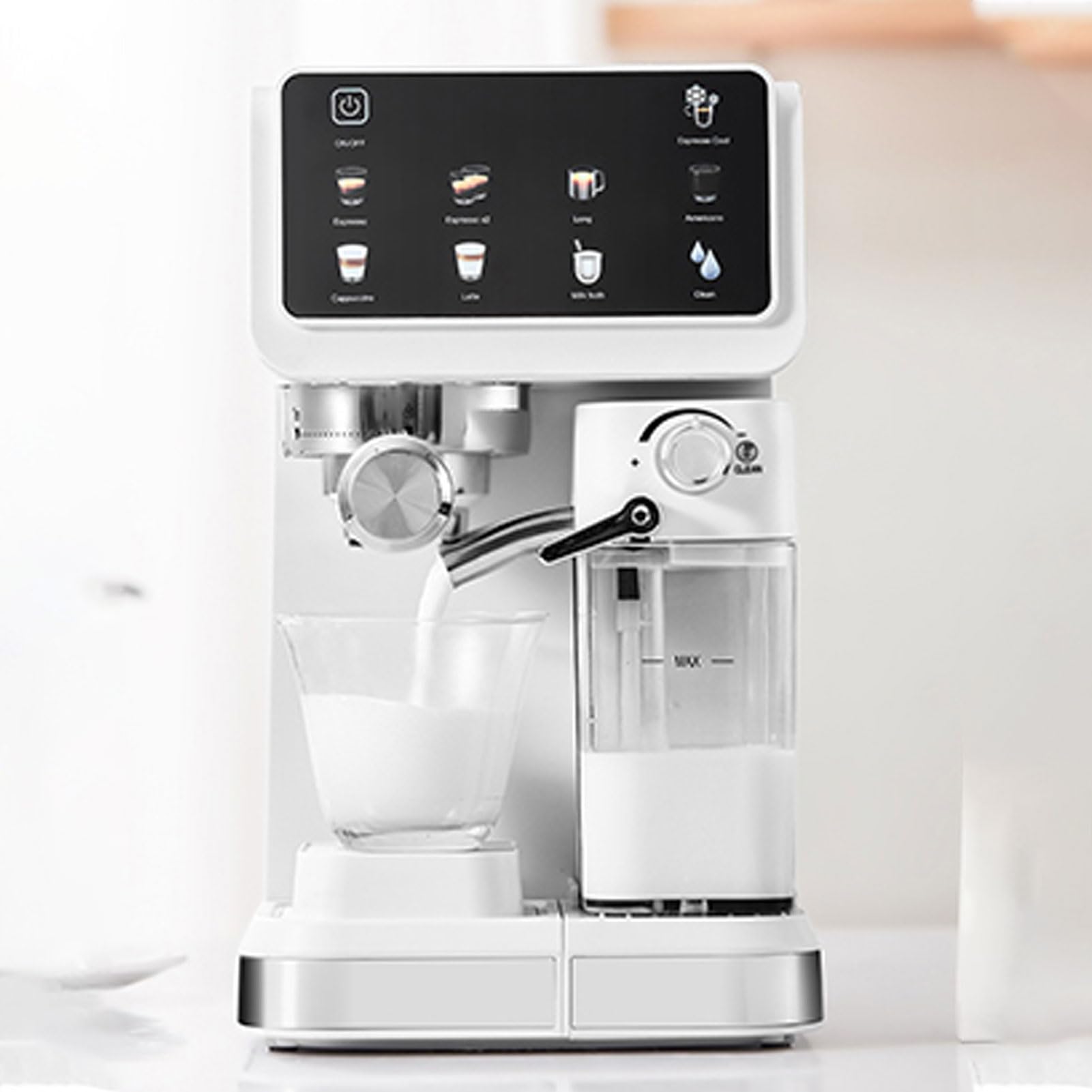 Haofy Ekspres do Kawy 1350 W, 20 Barów, Półautomatyczny Panel Dotykowy, Zbiornik na wodę o Pojemności 1,5 L, Zbiornik na Mleko o Pojemności 500 Ml, Tryb Cappuccino Latte, Spieniacz do (wtyczka UE)