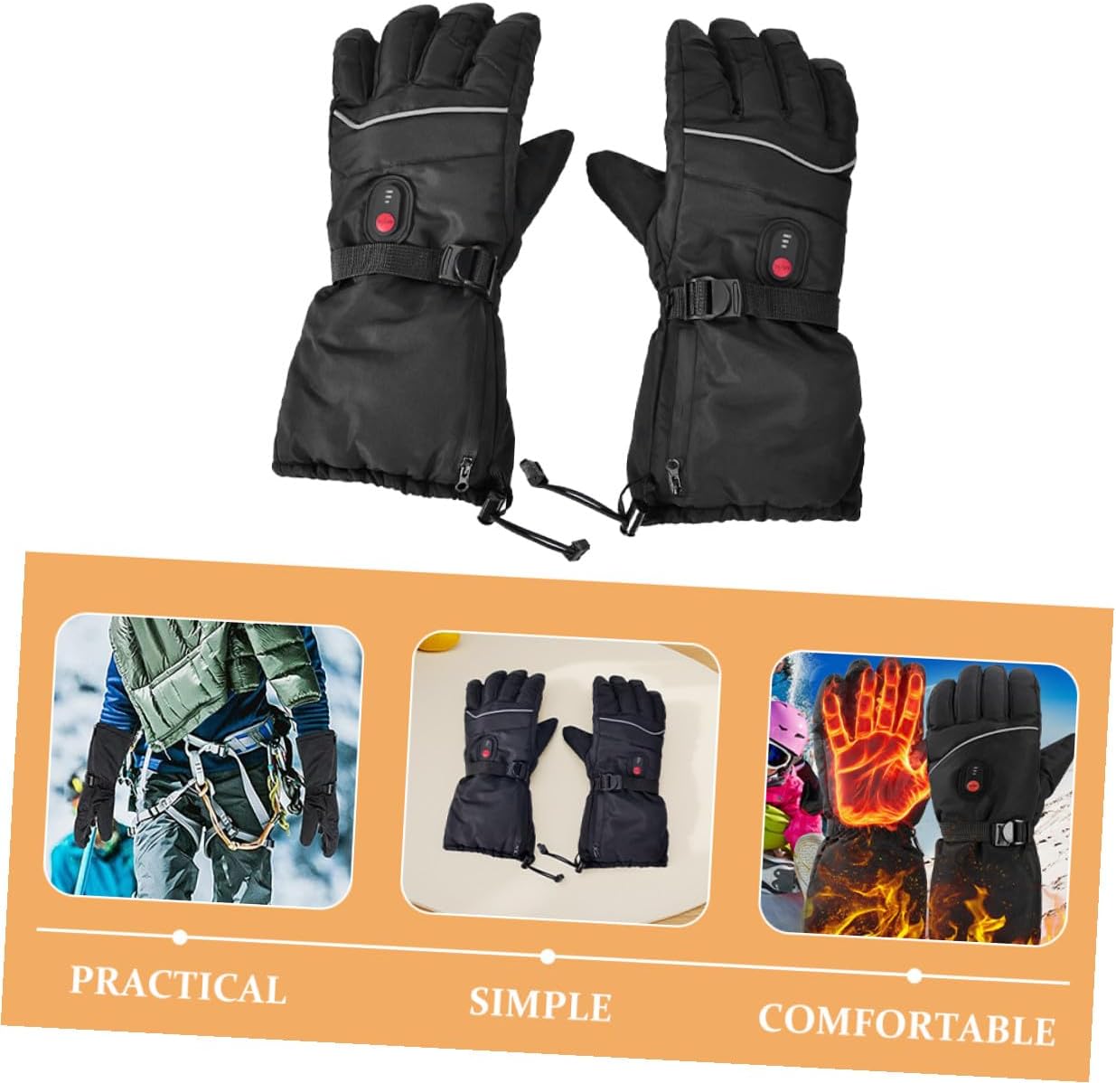Electric Heated Ski Gloves for Men Thermal Winter Gloves with Temperature Rechargeable Battery for Skiing Hiking Camping