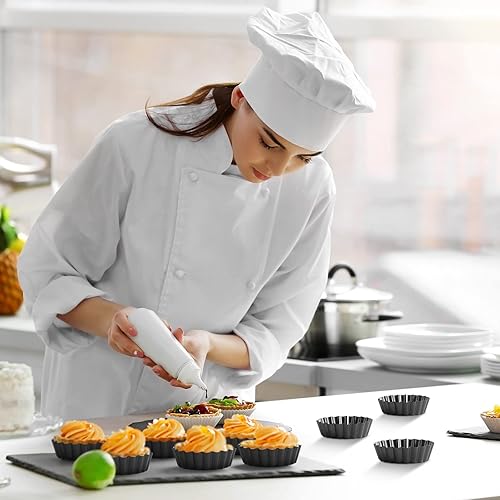 Miniatura 7 de Tessco 16 piezas de mini moldes para tartas con parte inferior extraíble, antiadherentes, moldes para tartas para tartas (redondos negros y grises,