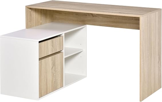 HOMCOM L-Shaped Desk with Storage Drawer 120 x 92 x 75cm Oak and White