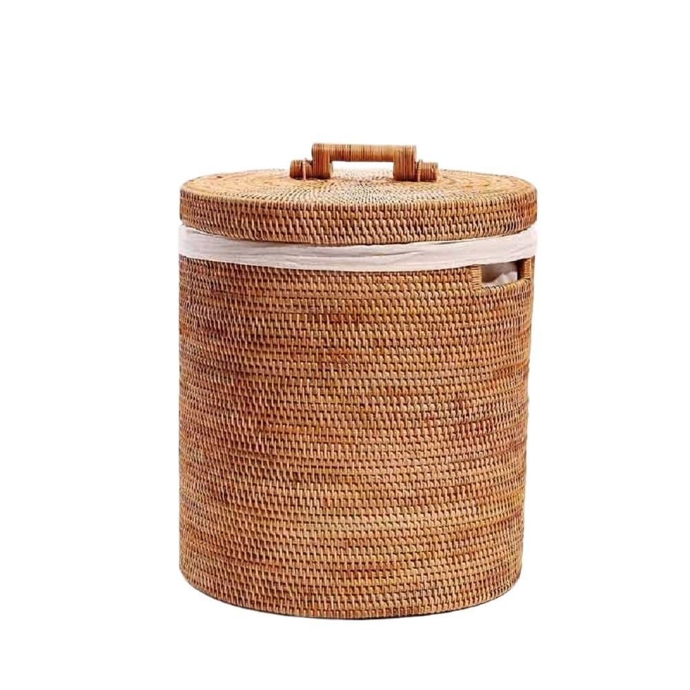 Basket Storage Box Kitchen Natural Rattan Dirty Laundry,Household Clothing Braided Bucket with Lid