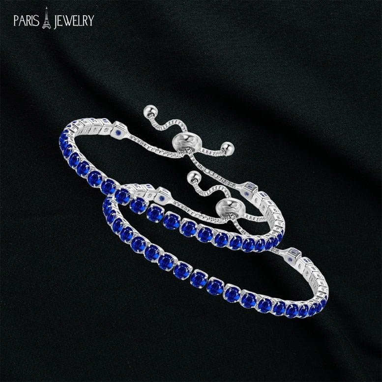 Miniatura 2 de Paris Jewelry - Pulsera redonda de oro blanco de 18 quilates con 6 quilates de zafiro azul creado, Chapado en oro blanco, Zafiro azul sintético