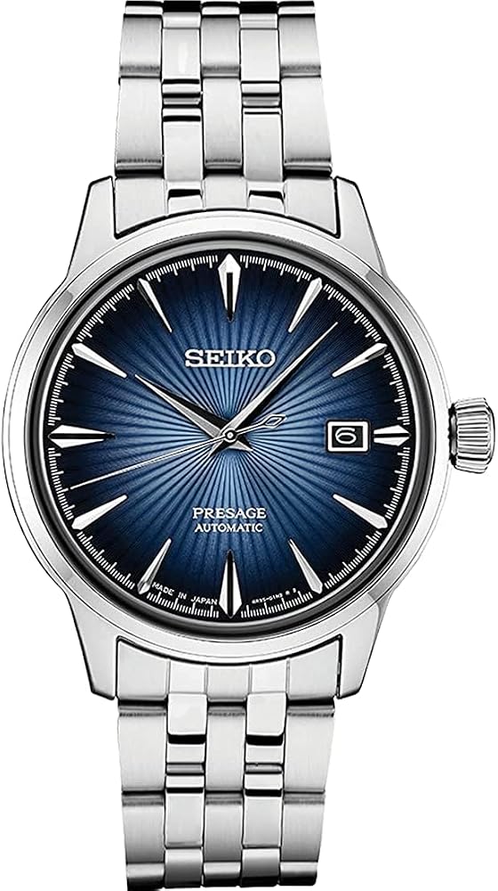 SEIKO SRPB41 Automatic Watch for Men - Presage Cocktail Time - Patterned Blue Dial with Date Calendar