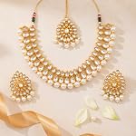 Efulgenz Indian Bijoux Collier Choker Maang Tikka Boucles d'oreilles Bollywood Mariage Cristal Kundan Collier Boucles D'oreille Chaîne de tête