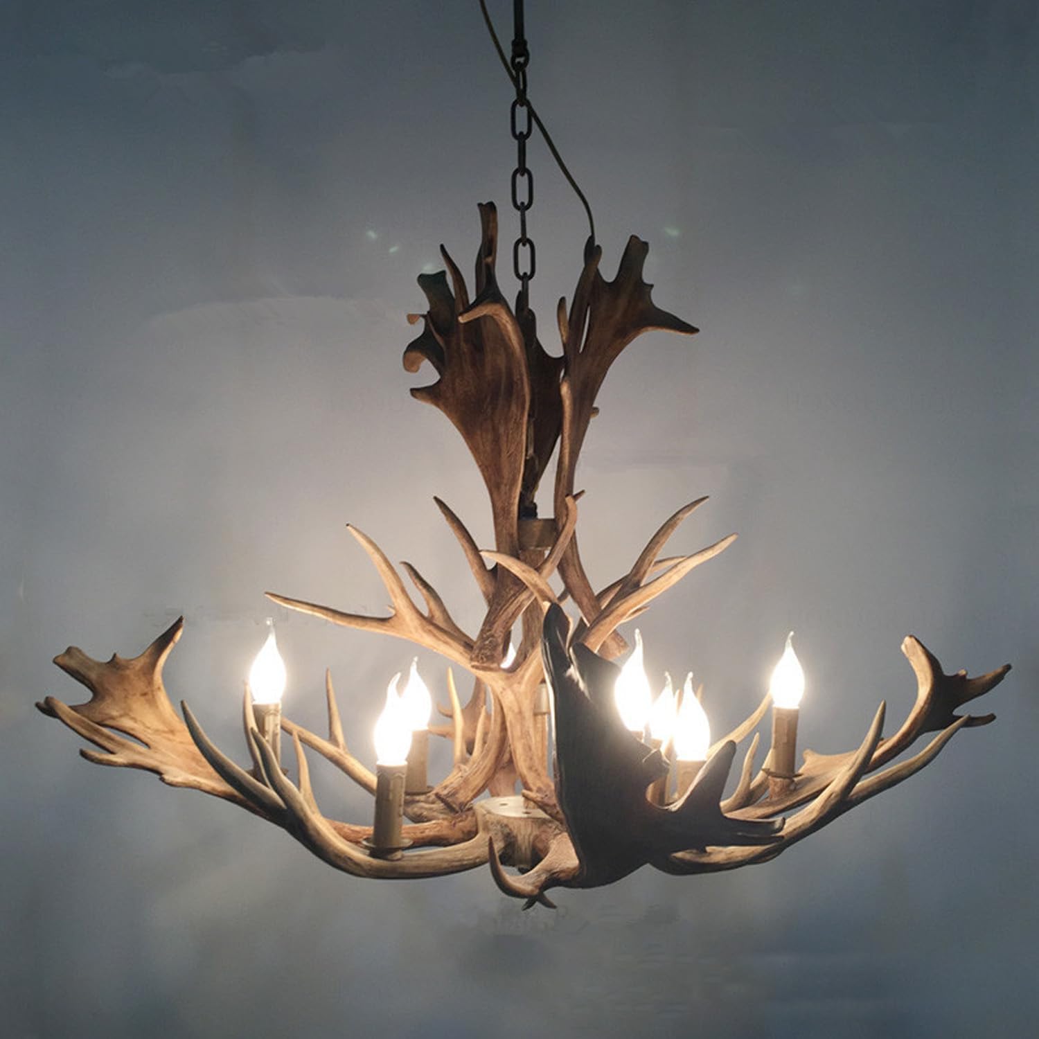 Large Resin Deer Antler Chandelier,8-Lights Deer Horn Pendant Light,Rustic Kitchen Island Lighting,Farmhouse Style Chandelier for Hotel Dining Room and Foyer