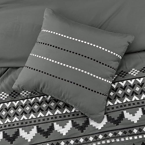 Miniatura 9 de WPM WORLD PRODUCTS MART Juego de edredón de 7 piezas con diseño de nativos americanos del suroeste del oeste, color gris, blanco, multicolor,