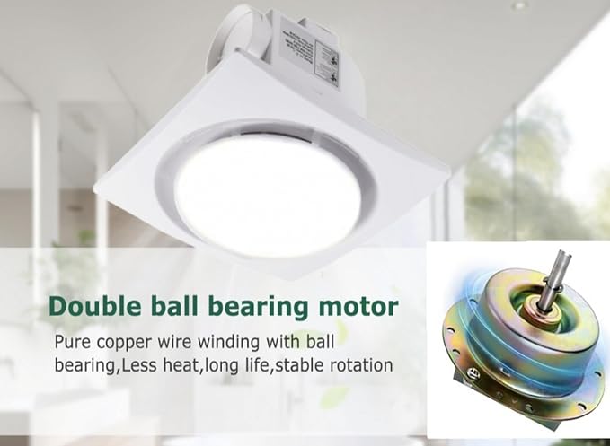 Extractores para Baños con Luz LED, Montaje en Techo, 90 CFM, 1,0 sones, 4 pulgadas de conducto, ventilador silencioso para baño, oficina y hotel, blanco (8 pulgadas - redondo) miniatura 5