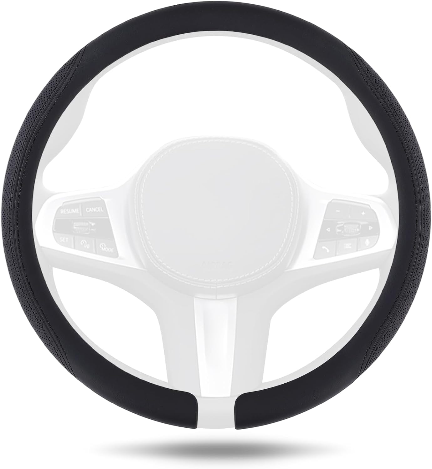 Nappa Leather Steering Wheel Cover, Quick-Snap Fit for 14.5"-15.5" Wheel