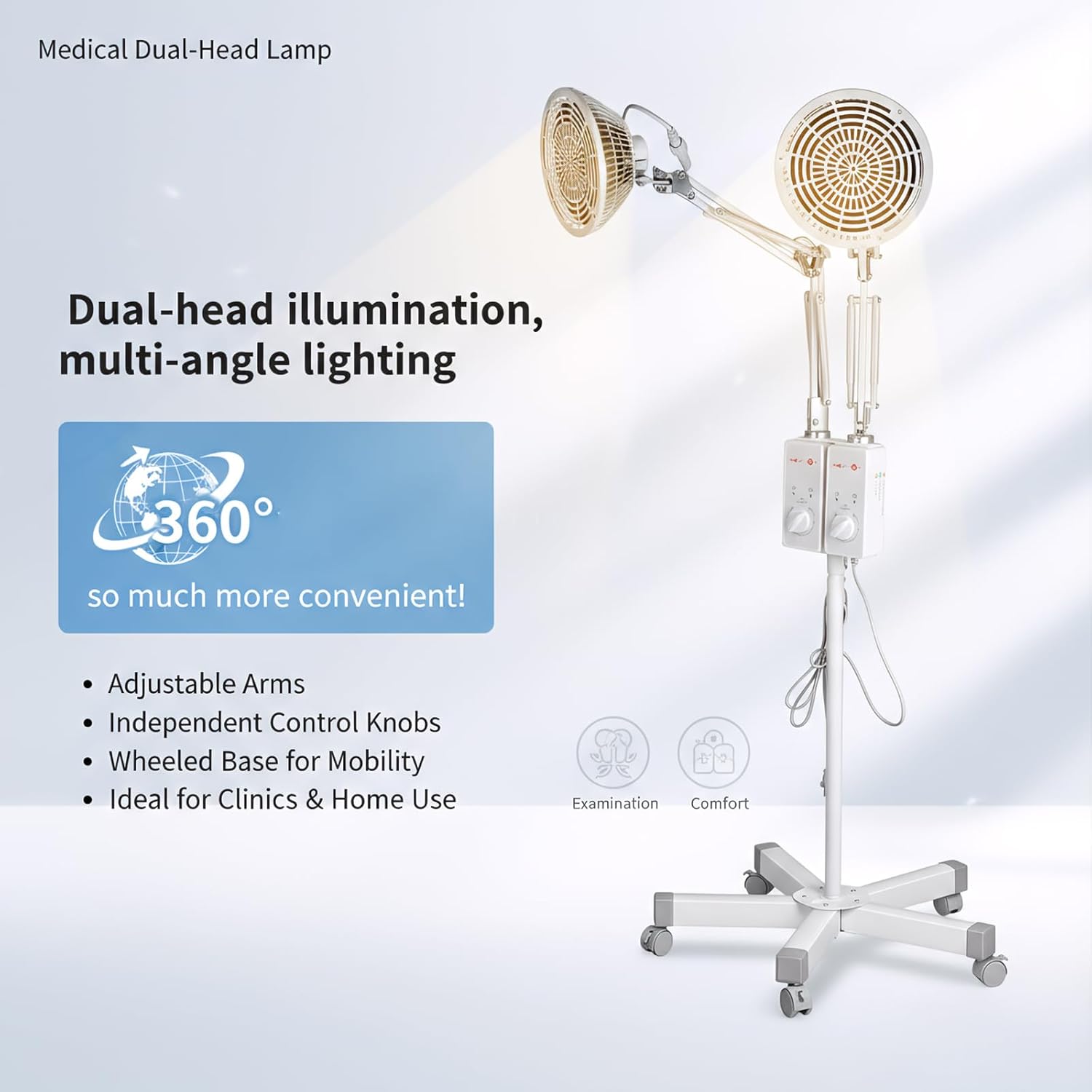 Super Dental USA 460W Heat Floor Lamp,360° Rotating Double Head Light,Adjustable Circulation Pain Relief Heating Device Pain Relief Device for Body Face