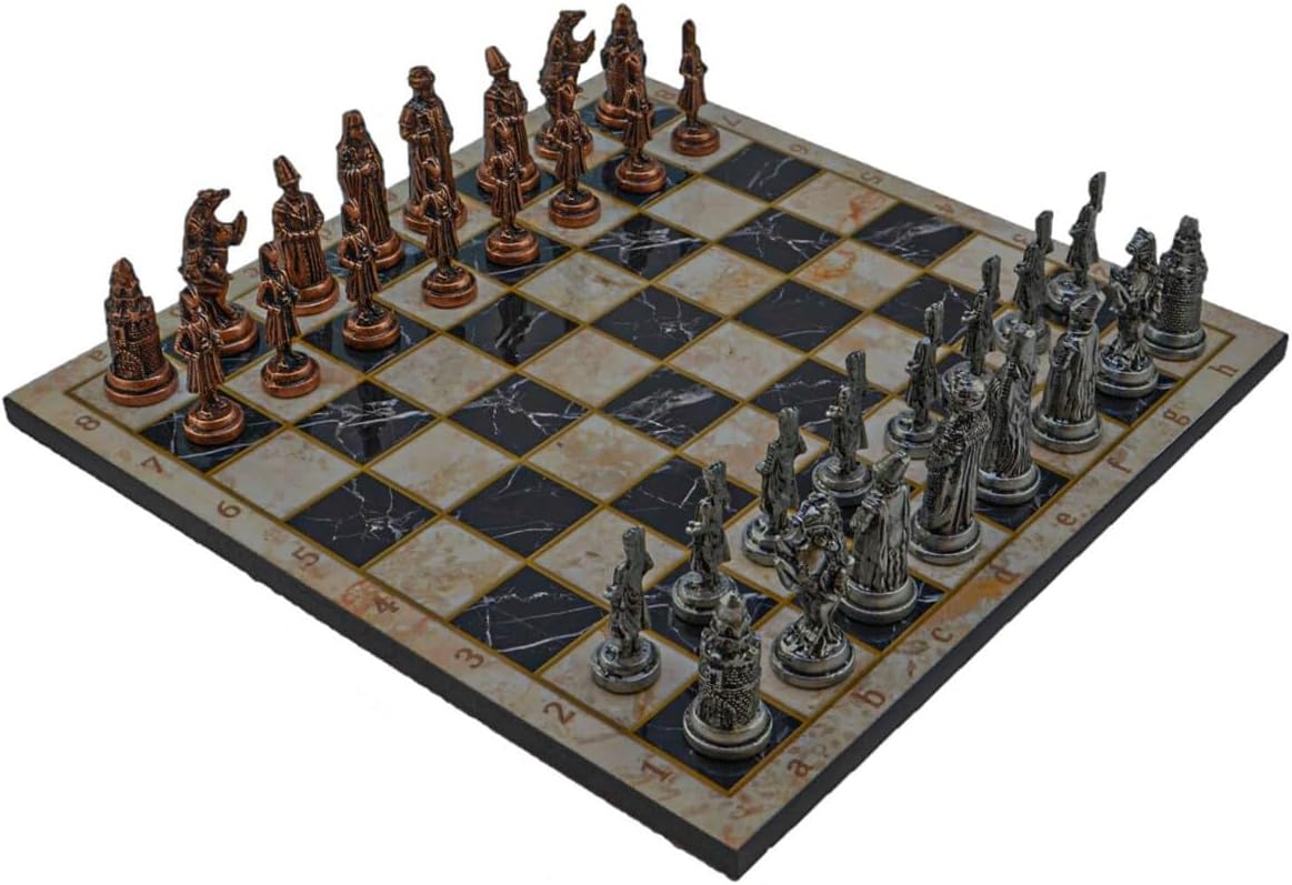 Metal Chess Sets for Adult Ottoman Empire Antique Copper Figures,Handmade Pieces and Different Design Wooden Chess Board (Bej)