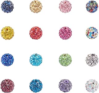 NBEADS 100 Pcs 10mm Pave Czech Crystal Rhinestone Disco Ball Clay Spacer Beads, Mixed Color Round Polymer Clay Charms Beads for Shamballa Jewelry Making - coolthings.us