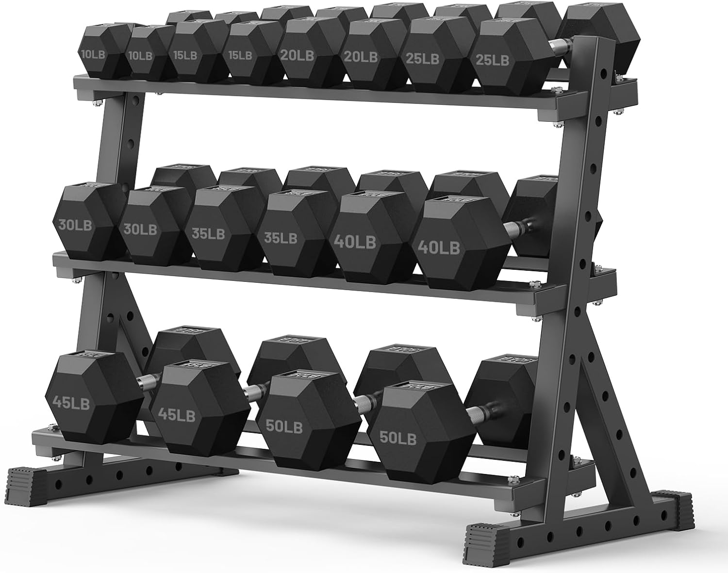 PAPABABE Hex Dumbbell Set with Rack, Rubber Encased Free Weight with Weight Storage Racks, Multiple Weight Options for Home Gym and Fitness