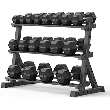 PAPABABE Dumbbell Set with Rack Dumbbells Rubber Encased Home Gym | PAPABABE Complete & Durable Cast Iron Core Odorless PVC Antiroll Hex Shape Ergonomic Chrome Handle Versatile Home Gym