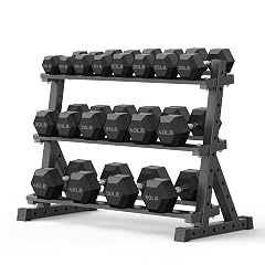 PAPABABE Hex Dumbbell Set with Rack Rubber Encased Free Weight with Weight Storage Racks Multiple Weight Options for