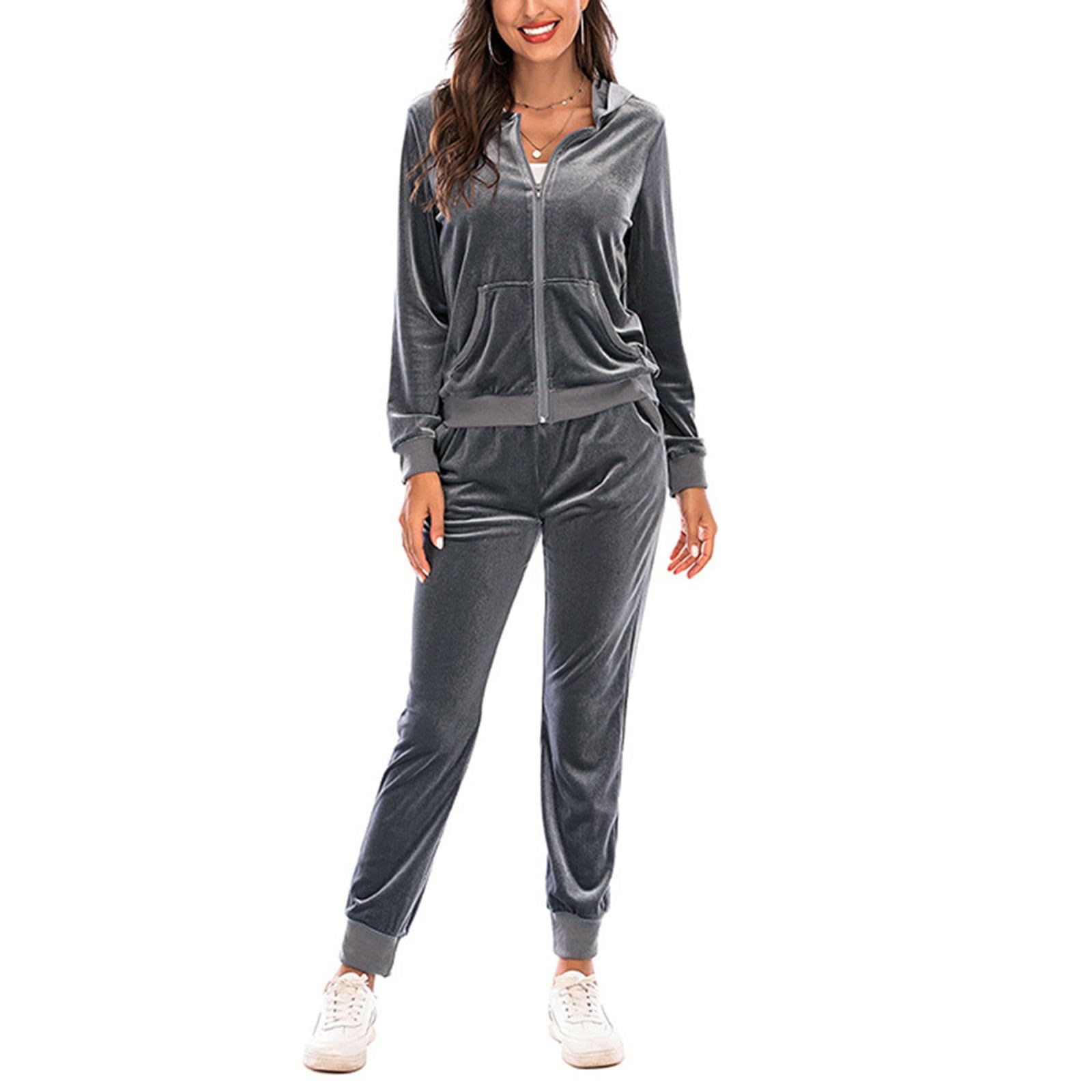 Damen Trainingsanzug Hausanzug Set Velours Sportanzug Freizeitanzug Jogginganzug Trainingsanzug 2 Teilig Oberteil und Hose Velours Weiche Pyjama Sets Schlafanzug 2-teiliges Loungewear Set, S