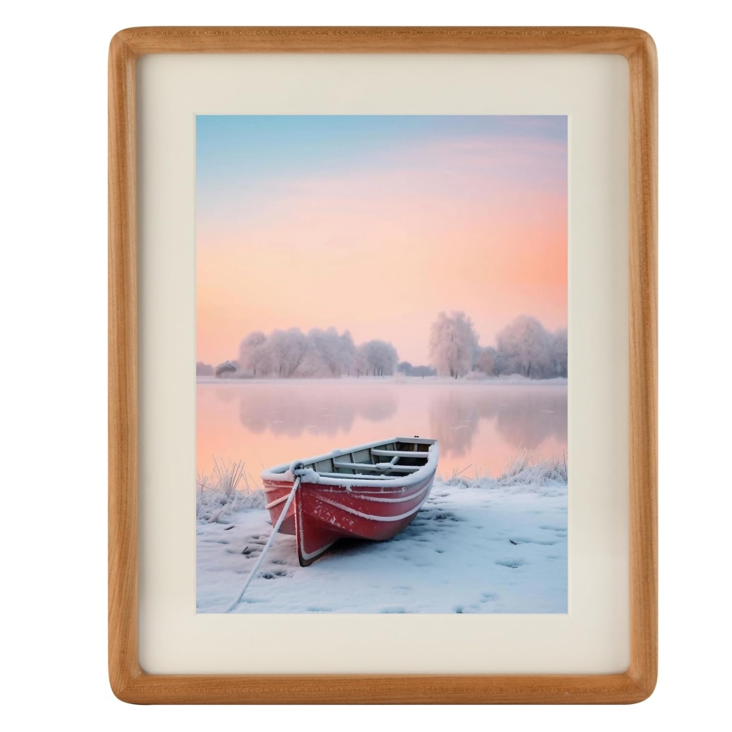 Natural Solid Wood 11x14 Picture Frame with 8.5x11 Mat,Real Cherry Wood Photo Frames 11 by 14 for Tabletop Gallery Wall Hanging