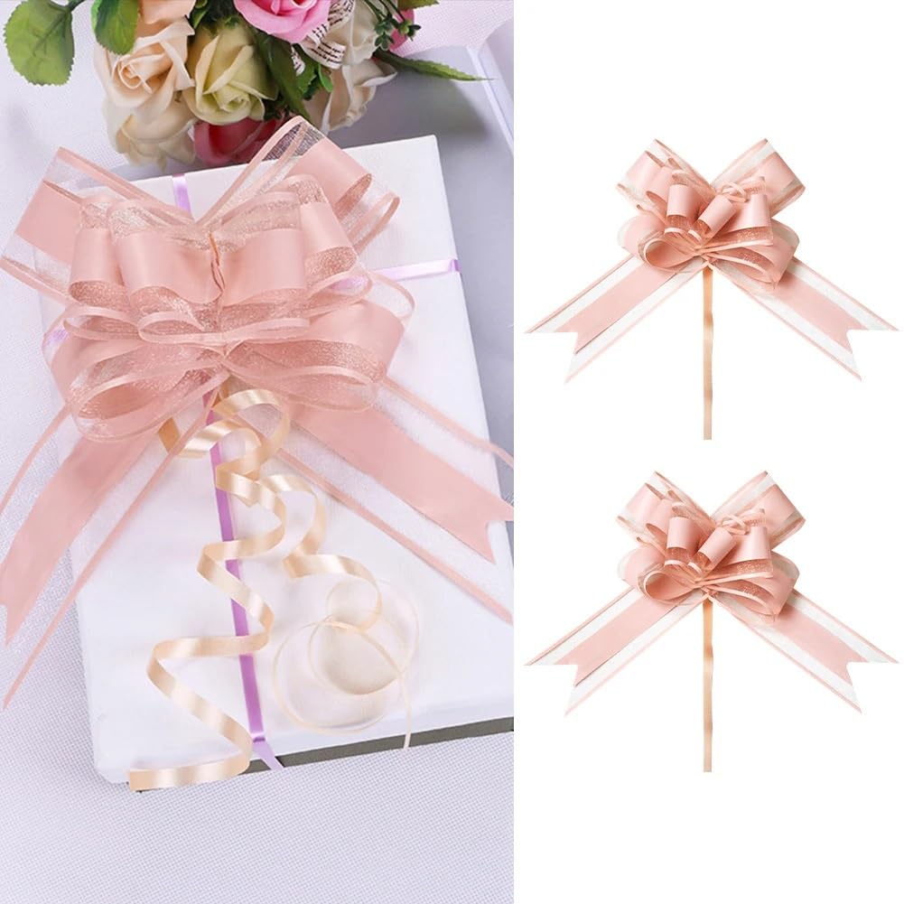 Kokarda samochodowa 10 Dekoracja Prezent Kwiaty Dekoracja Ślub Samochód Prezent Opakowanie Kokarda ciągniona Wstążki Plastikowe Flores Party DIY(Pink)