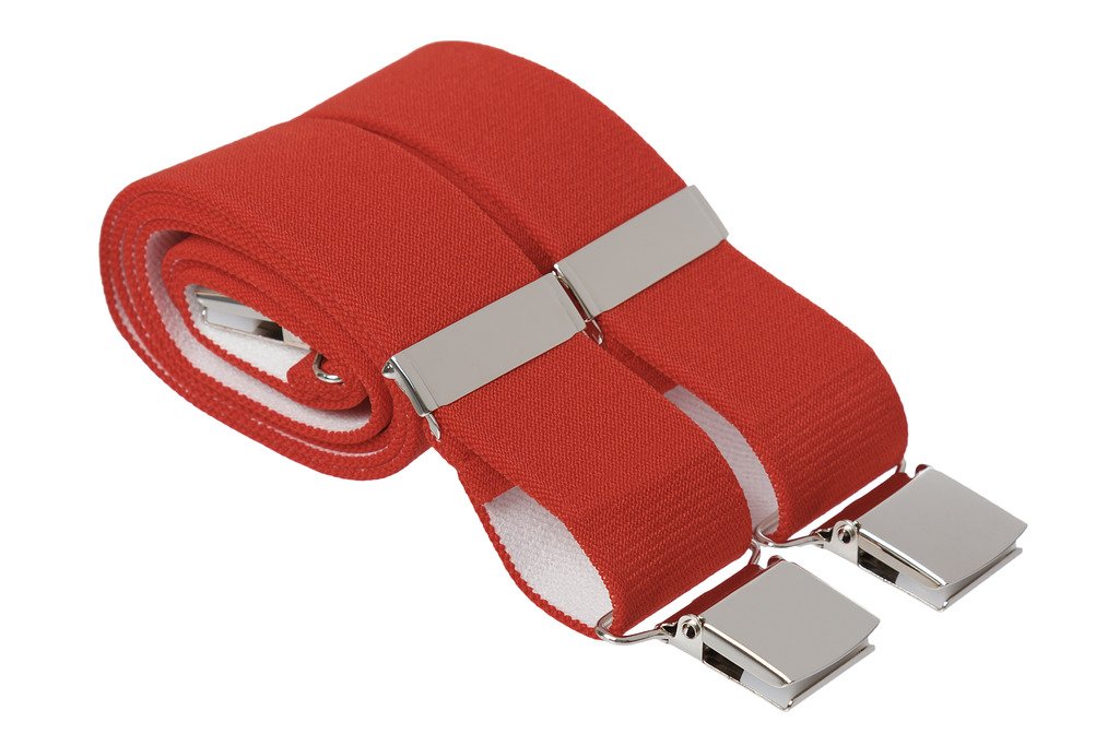 Gs Braces Men's Bright Red Heavy Duty Trouser Braces 35Mm Wide 4 Heavy Duty Strong Silver Clips 44 Inch Adjustable