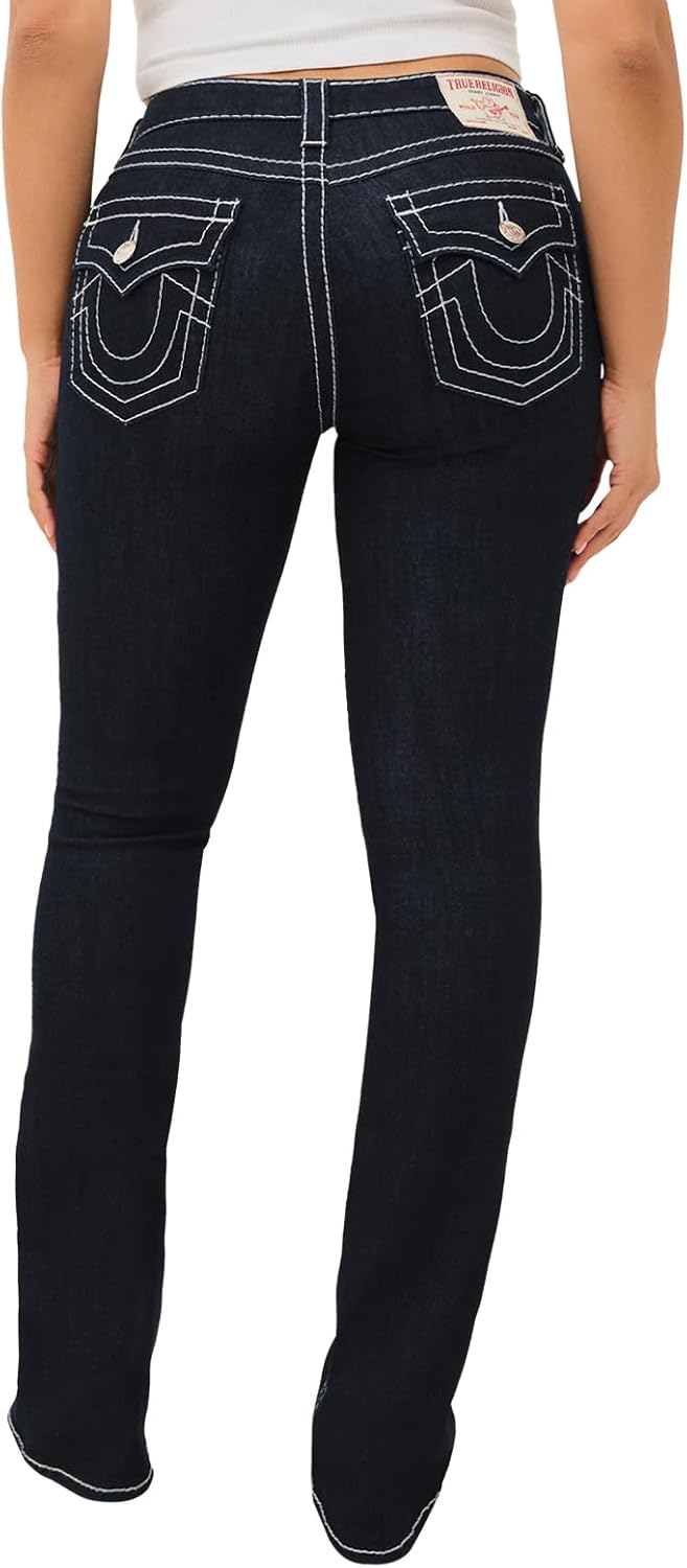 True Religion Women's Becca Mid Rise Bootcut Flap Big T Stitching Jeans for Women - Body Rinse - Image 3