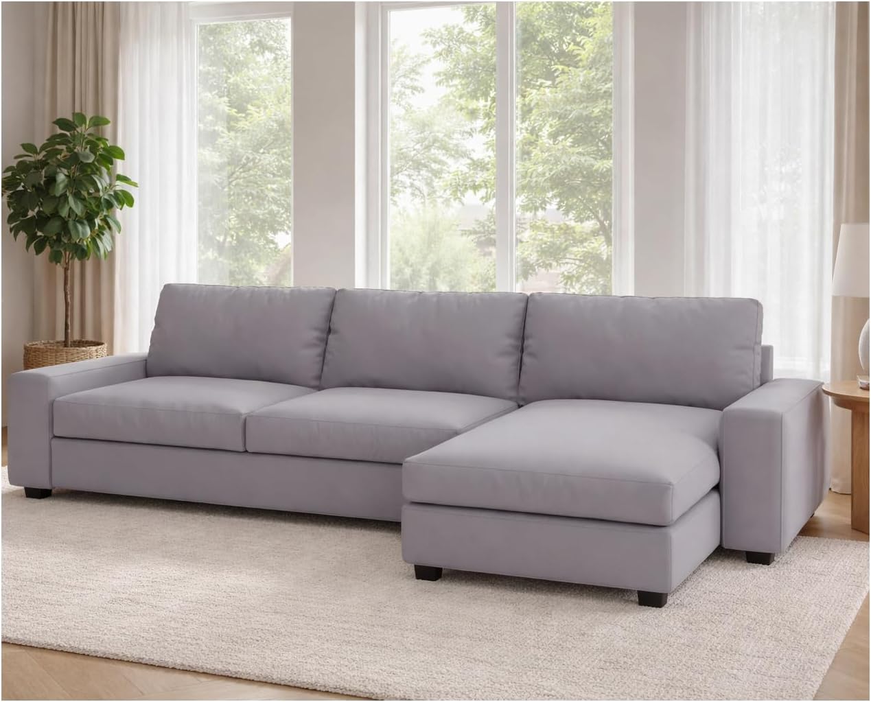 Width: 125.2", Not 110" Dense Cotton KIVIK Three 3 Seat Sofa with Chaise Sectional Cover Replacement, Compatible with IKEA Kivik 4 Four Corner Lounge Slipcover Only (Light Gray)