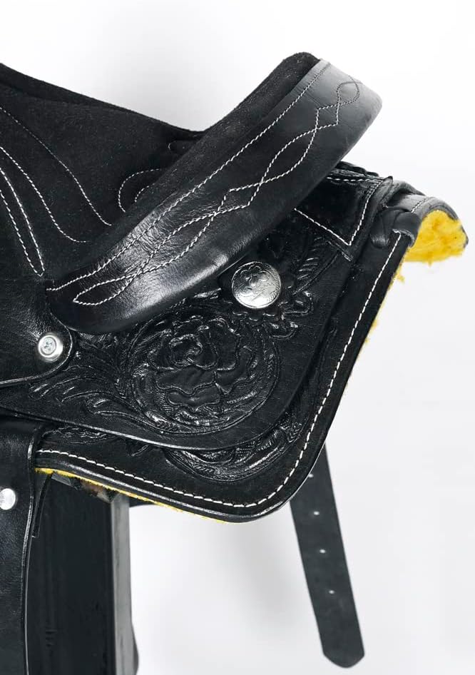 Black Western Kids Youth Children Miniature Pony Saddle Leather Trail Tack | Hand Tooled Saddle | Western Saddle | Saddle for Horses | Horse Tack Set