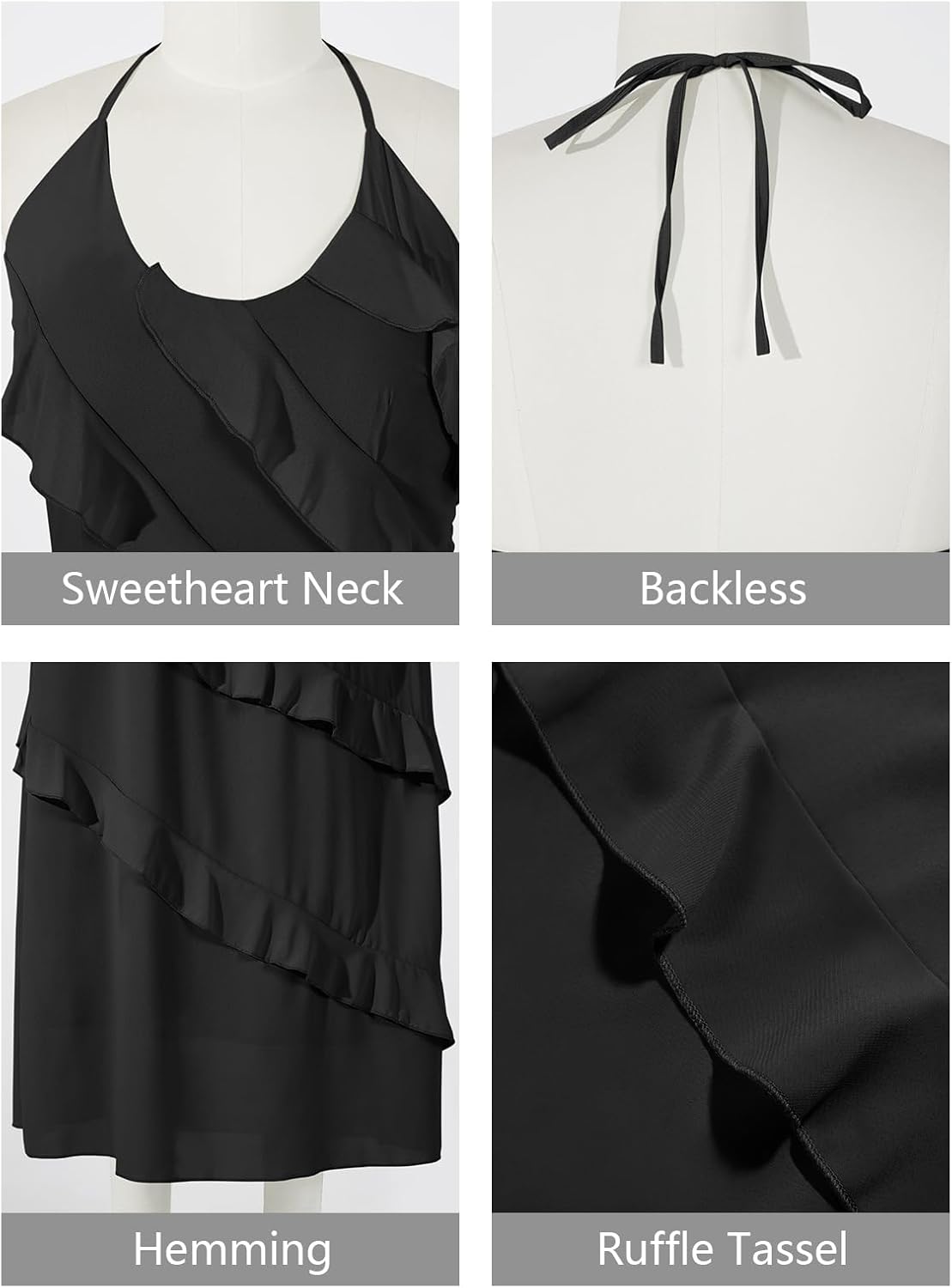 Wenrine Womens Sexy Chiffon Halter Maxi Dress Sleeveless Backless Ruffle Tassel Party Club Dresses - Image 6