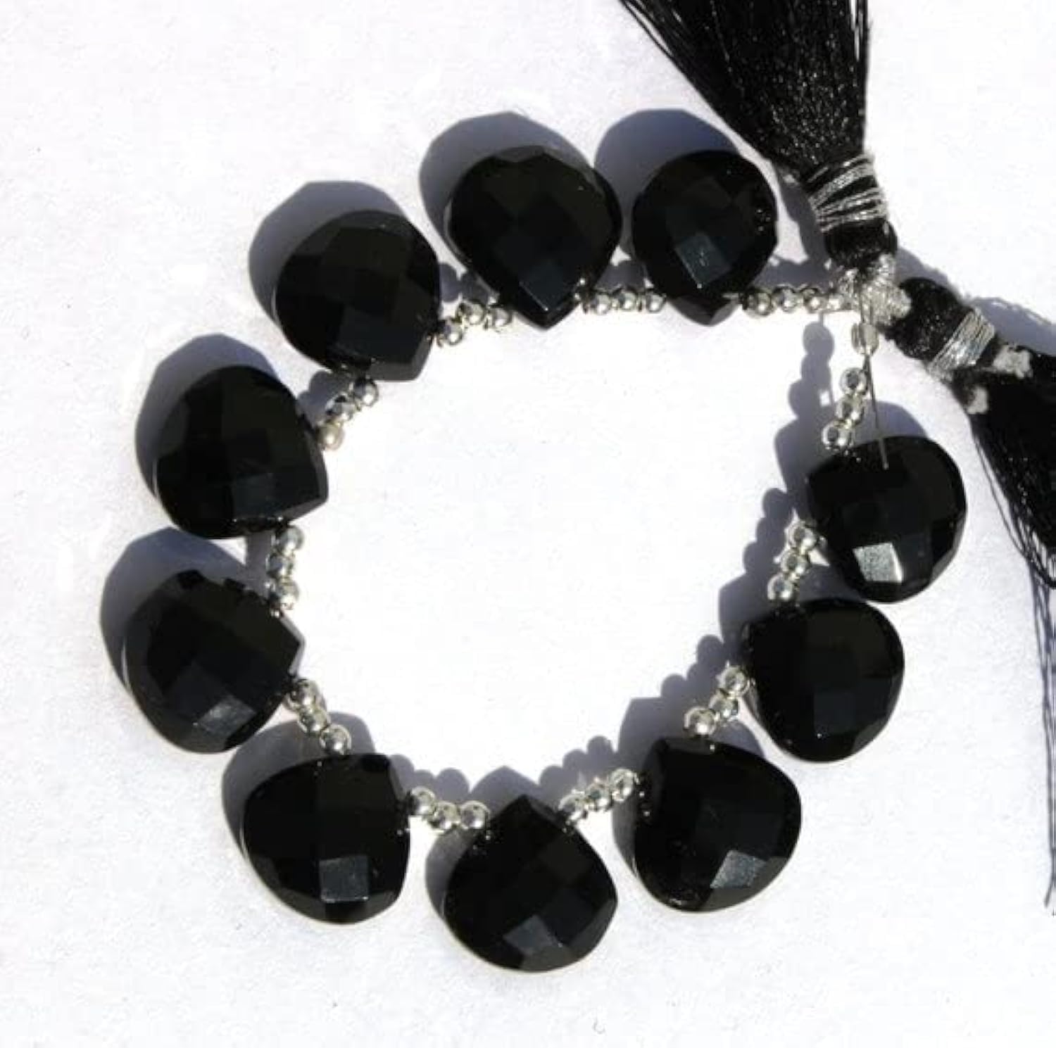 Onyx noir briolettes cœur 12x12 mm fil 4" pour perles et création bijoux