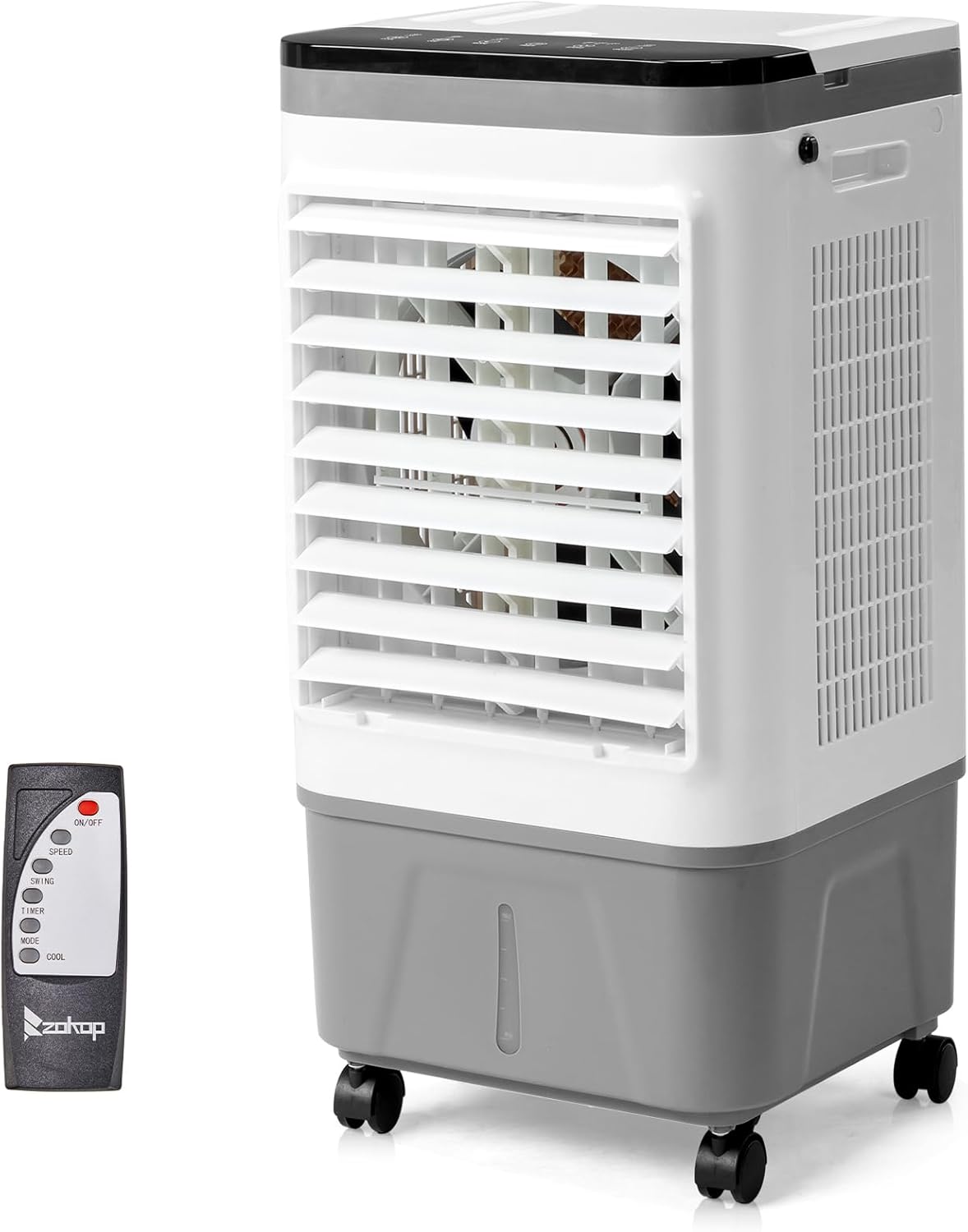 Vasitelan Swamp Cooler Air Conditioner, Evaporative Air Cooler with 5.3 Gallon Water Tank, 4 Ice Box, Remote, 12H Timer, 40°Oscillation, Portable Cooling Fan with 3 Speeds