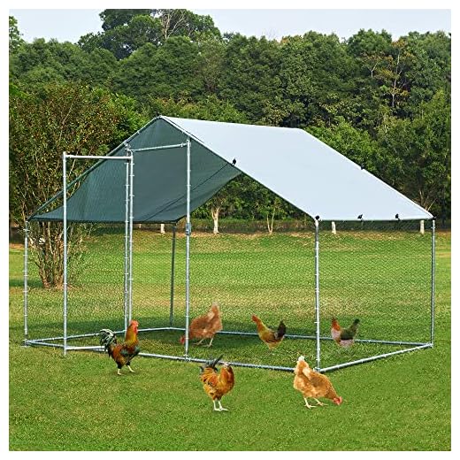 TOETOL Metal Chicken Coop with Run Walkin Poultry Habitat Supplies with Waterproof and Anti-Ultraviolet Cover for Backyard Farm Garden, Cage for Rabbits/Cats/Dogs(6.5' L x 9.8' W x 6.5' H)