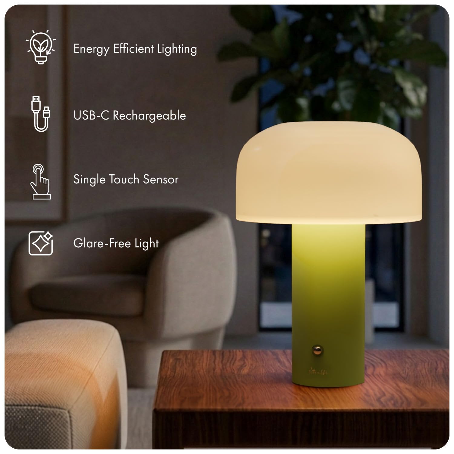 Dome Green Table Lamp - Soft Bedroom Light -6