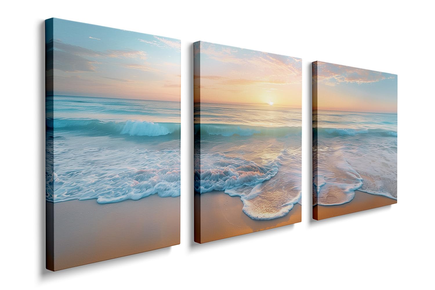 Ypxzzj 3 PCS Beach Sunset Wall Art Canvas Prints Ocean Wall Art Decor Sea Waves Pictures Paintings Canvas Wall Art for Living Room Bedroom Modern Wall Decorations Ready to Hang(16''x24''x3pcs)