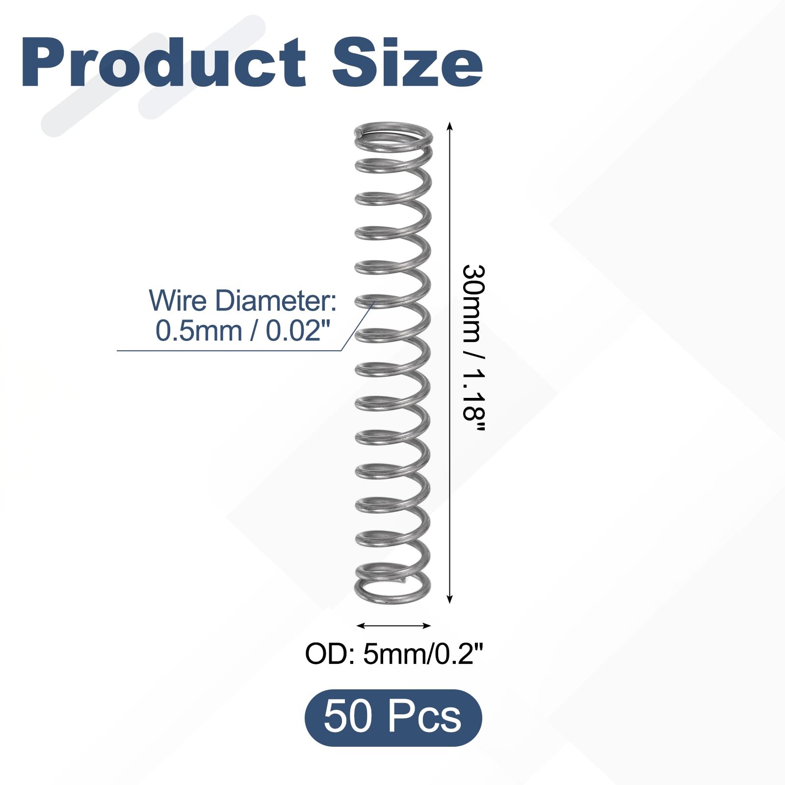 uxcell 50Pcs 304 Stainless Steel Compression Springs,0.5mmWD, 5mm ODx30mm L — Amazon image 2