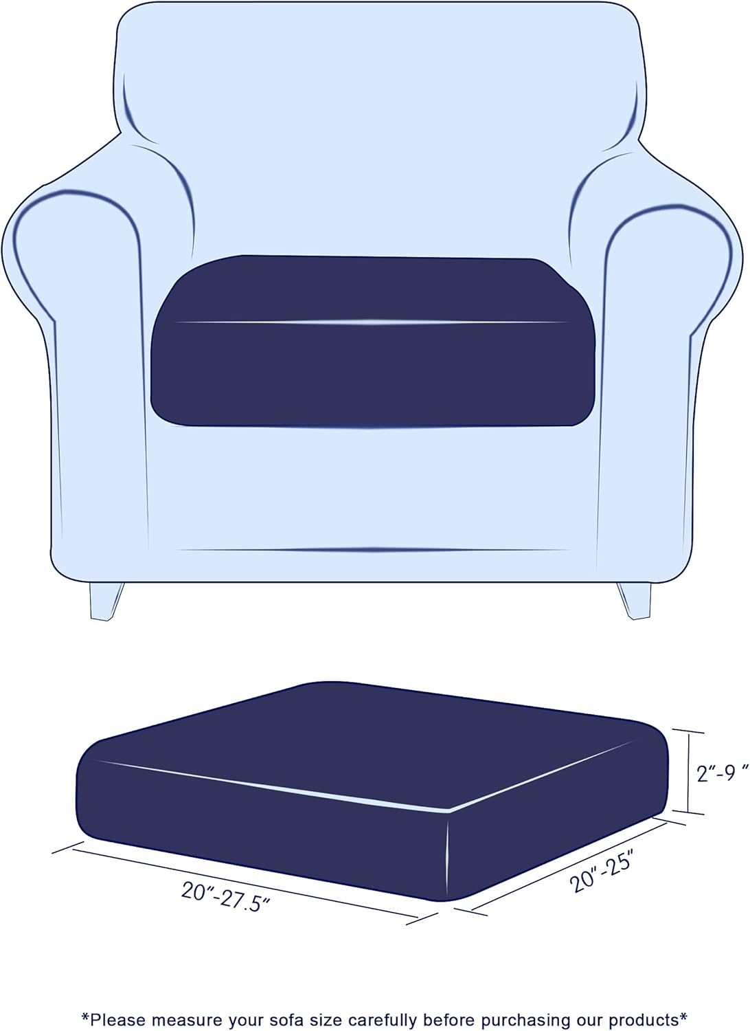 subrtex Stretch Cushion Cover Soft Sofa Seat Slipcover Spandex Chair Couch Cover Suitable for 1-2-3 Seaters Replacement for Furniture Protector(Black,Small) (Pack of 2)