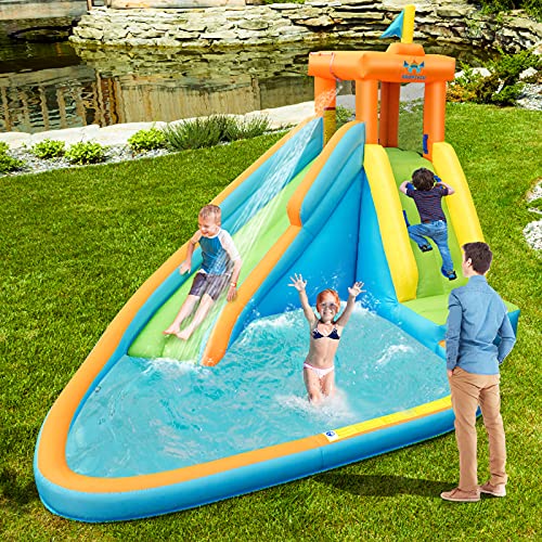 Honey Joy Inflatable Water Slide, Giant Water Park Castle Bouncy House For Backyard, Climbing Wall, Splash Pool, Outdoor Blow Up Water Slides Inflatables For Kids And Adults(Without Blower) #TOP2