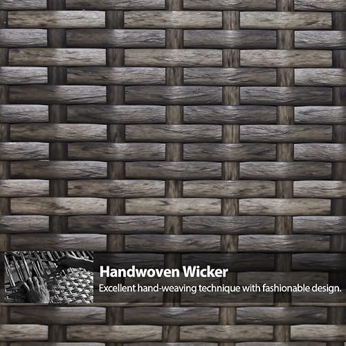Green4Ever Patio Furniture Set, 5 Piece All Weather Outdoor Wicker Sectional Couch Sofa Sets With Glass Table, Dark Gray Pe Wicker Conversation Set With Removable Cushions, For Porch, Backyard, Garden #TOP4