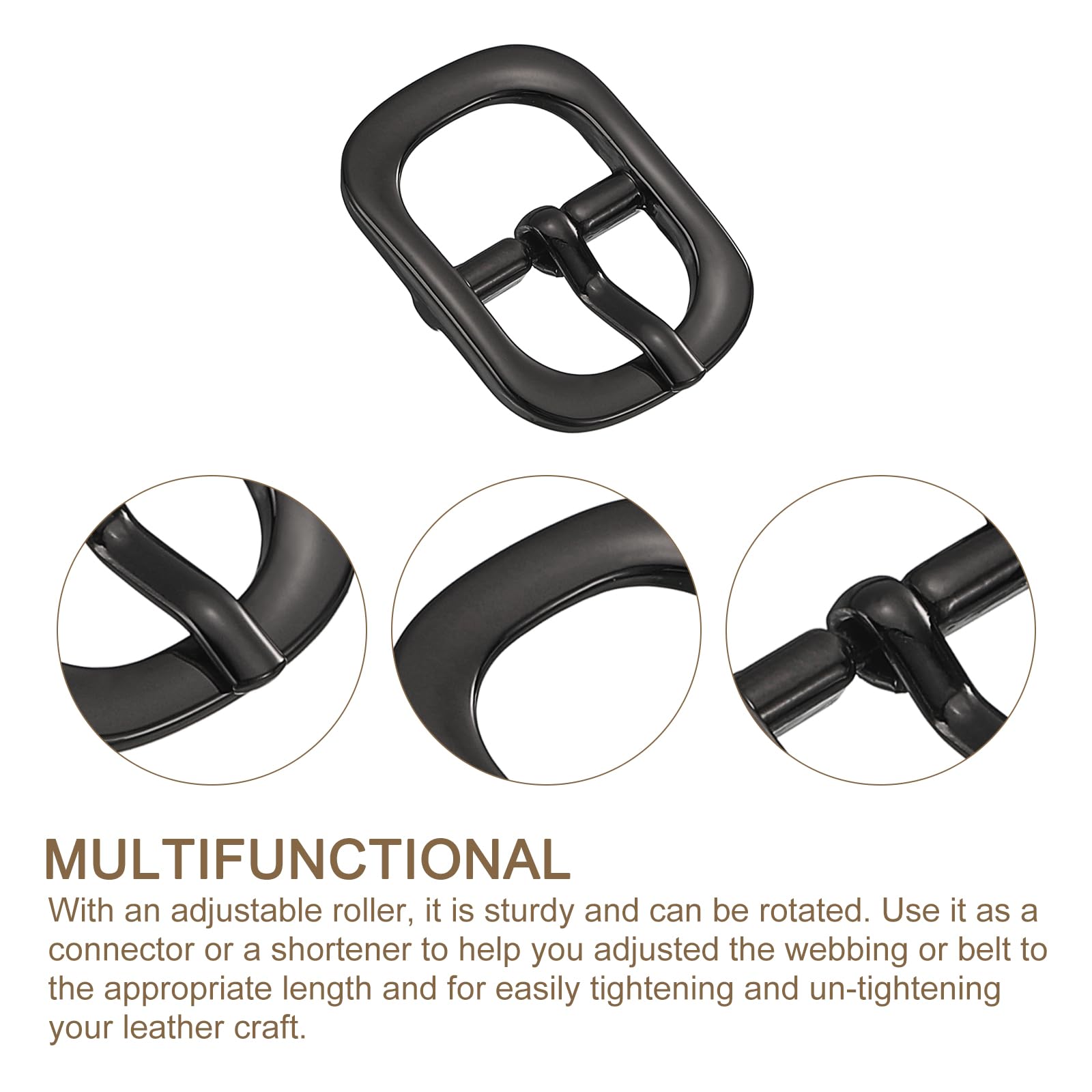 Uxcell 8Pcs 0.47" Metal Roller Buckle, Single Prong Belt Buckle Oval Center Bar Buckles for Leather Craft Accessories Black - Image 3