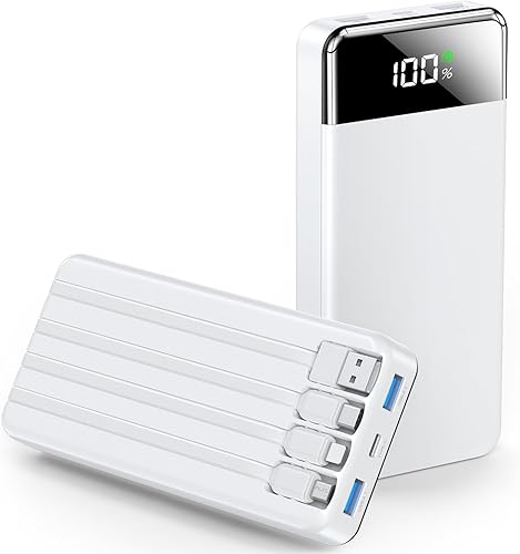 SABANI Cargador portátil de 35000 mAh, batería portátil con 4 cables integrados, batería de carga rápida de 22.5 W, compatible con iPhone 16, 15,