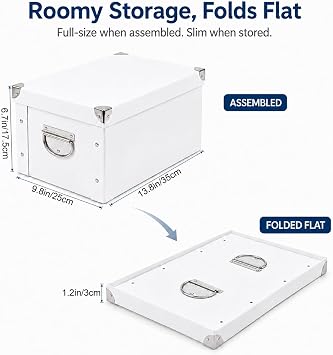 GUOZI Collapsible Storage Box, Decorative Memory Box with Lid & Metal Reinforced Corners, Cardboard File Bin with Handles, Organizer Gift Box for Keepsake Toy Photos Office Nursery Wardrobe Bookshelf