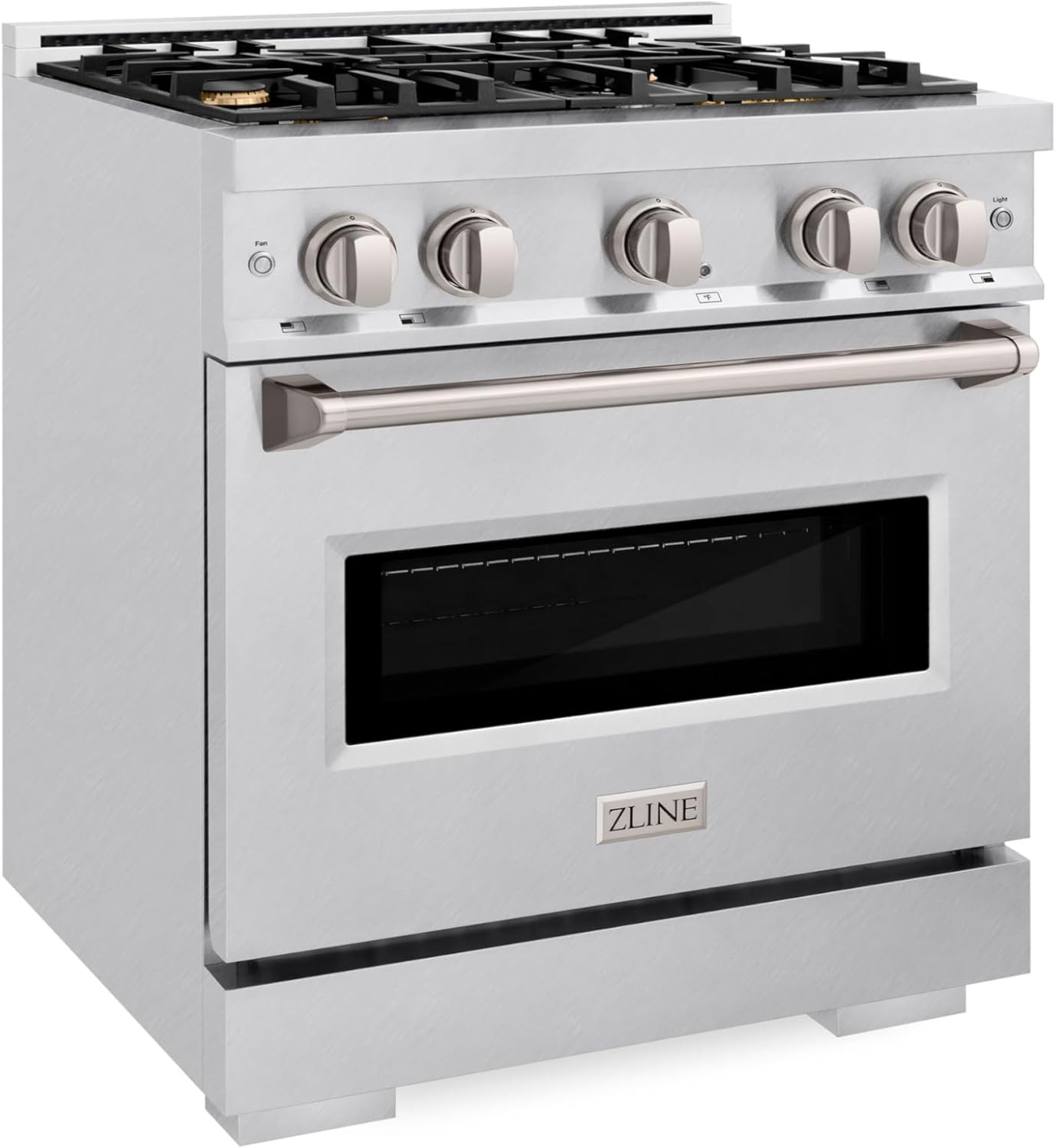 ZLINE 30 in. 4.2 cu. ft. Classic Dual Fuel Range with Gas Cooktop and Electric Convection Oven in Satin Stainless Steel with 4 Brass Burners (CDRS-BR-30)