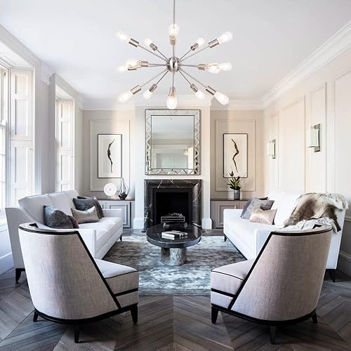 Miniatura 6 de BONLICHT Candelabro Sputnik moderno con 15 luces de níquel cepillado de mediados de siglo, iluminación industrial empotrada, lámpara de techo de