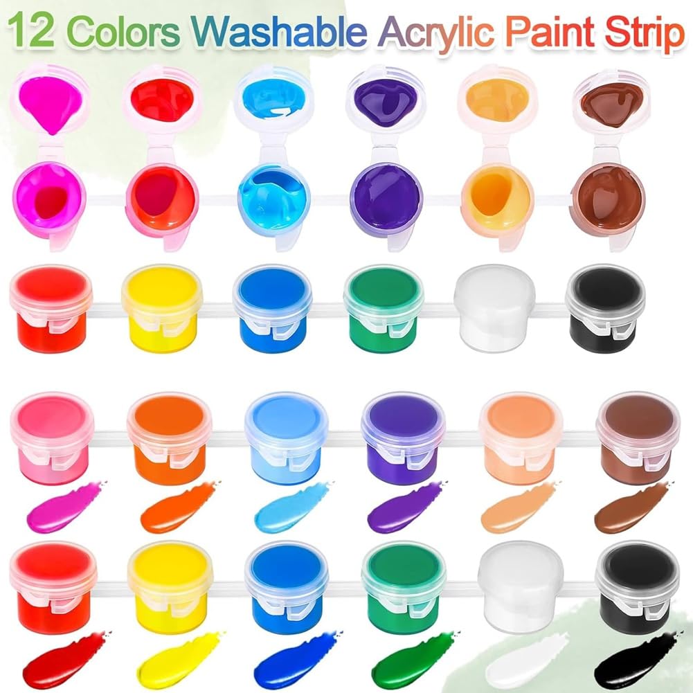 Mini Juego de Pintura Acrílica para Manualidades, 12 Colores Individuales de Pintura de Arcilla Acrílica para Manualidades para Fiesta de CumpleañosSip & Paint Night