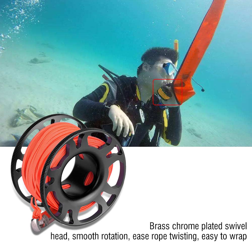 Tauch Fingerspule, Aviation Aluminium Finger Reel Tauchen Scuba Diving Tauchspule Clip Scubaing Spool mit 15m Schnur(Cooles Schwarz)